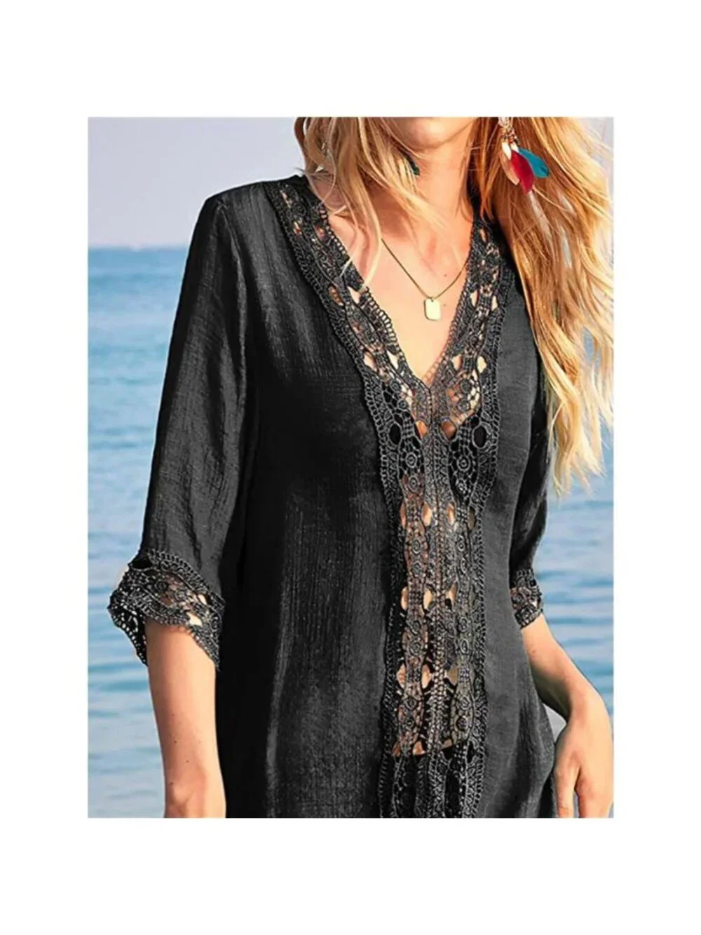 Lace Trim V-Neck Cover-Up